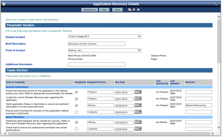 OpsCenter's Application Recovery Checklist