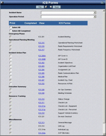 Forms using OpsCenter ICS Software